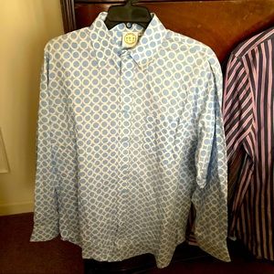 Three Islands men’s XL button down shirt, blue/wht